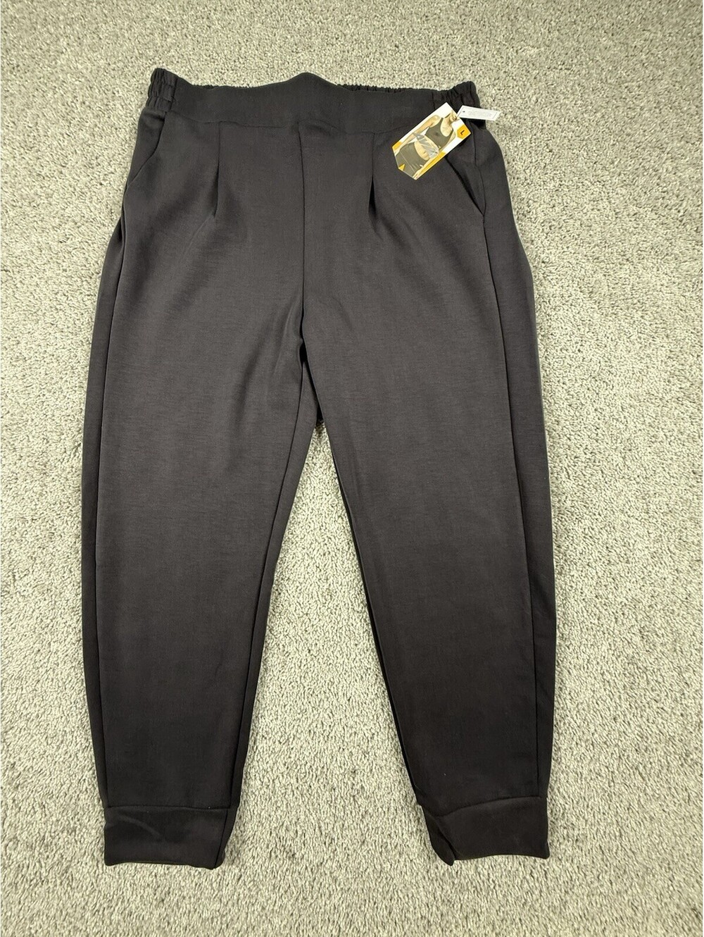 Avia Womens Large (12-14) Scuba Knit Pleat Jogger Pants, Pockets black NWT